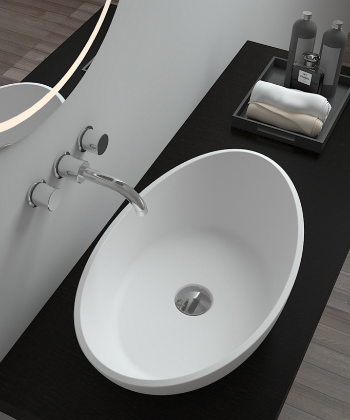 Lavabo ovale da appoggio in solid surface Bianco opaco - Loandjili
