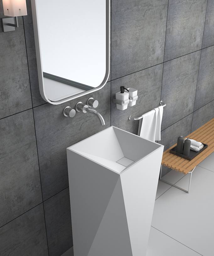 Lavabo totem quadrato da appoggio in resina minerale Bianco opaco - Zanaga