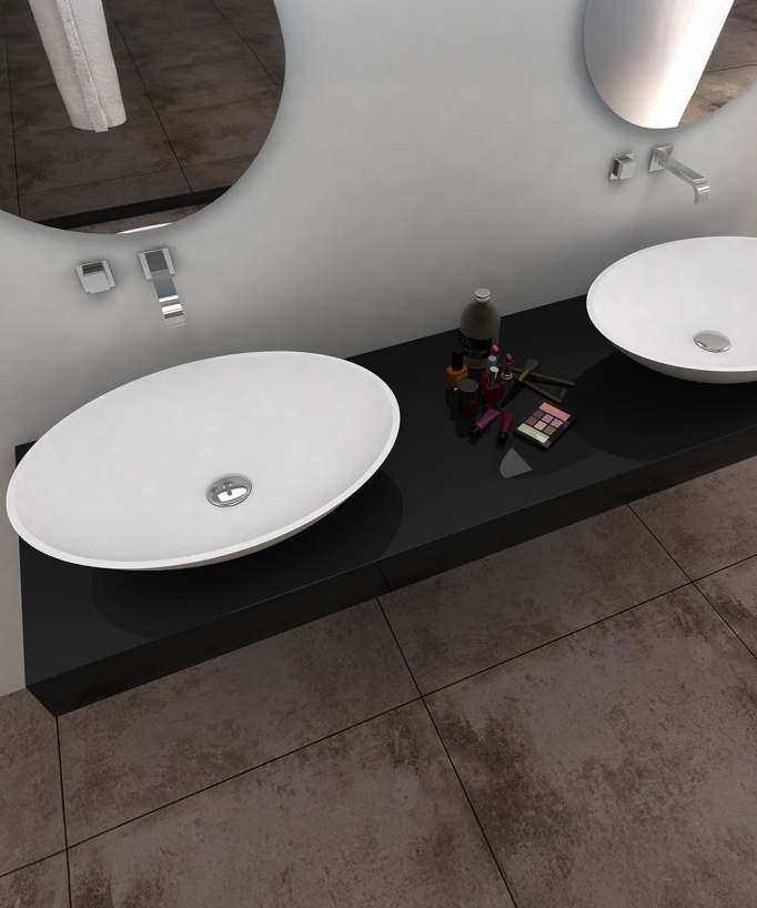 Lavabo ovale da appoggio in solid surface Bianco opaco - Kabinda