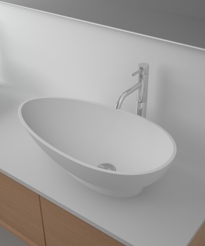 Lavabo ovale da appoggio in solid surface Bianco opaco - Kananga