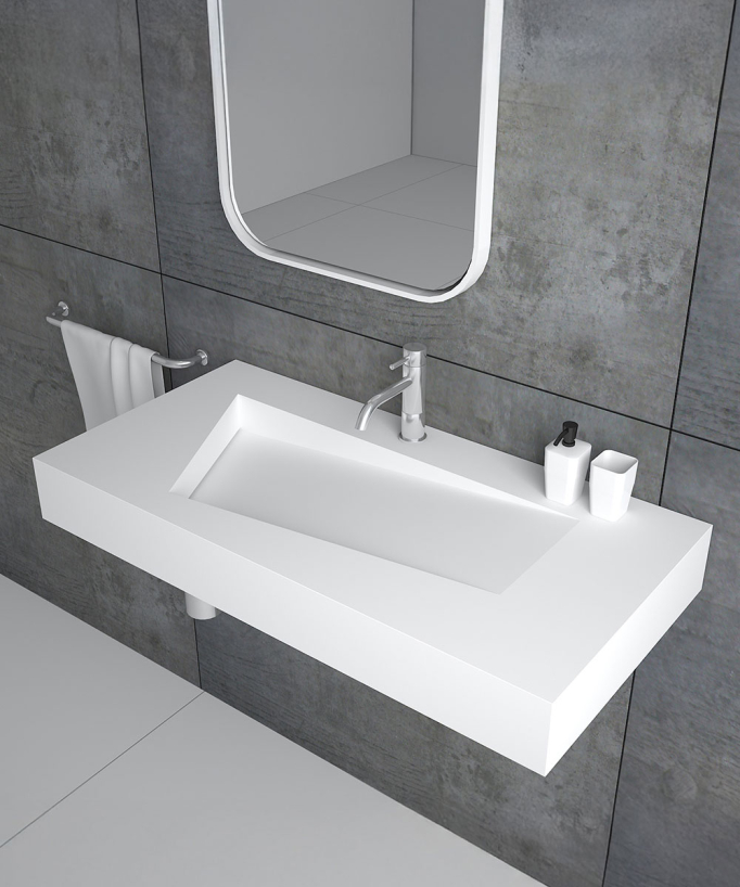 Lavabo rettangolare sospeso in resina minerale Bianco opaco - Kipushi
