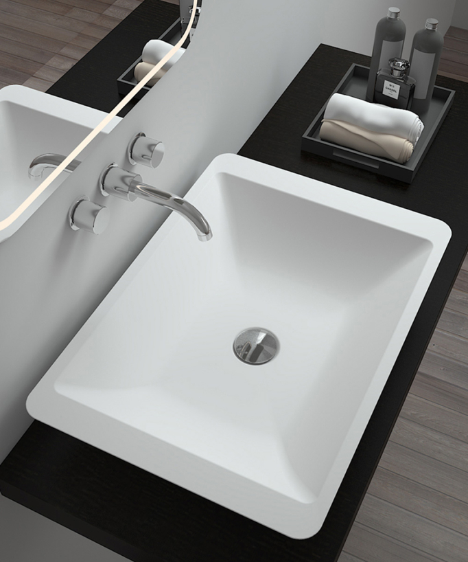 Lavabo rettangolare da appoggio in solid surface Bianco opaco - Niari