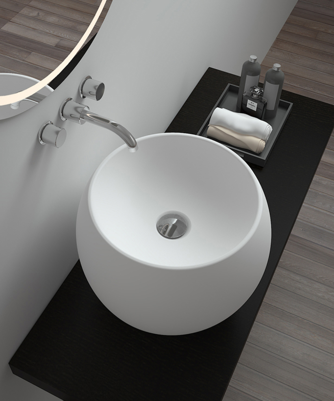 Lavabo rotondo da appoggio in solid surface Bianco opaco - Bukavu