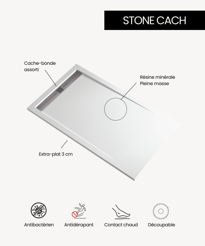 Piatto doccia Bianco, finitura Liscia Stone CACH