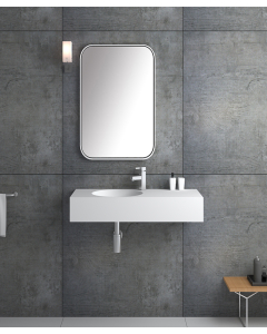 Lavabo rettangolare sospeso in resina minerale Bianco opaco - Uele - small