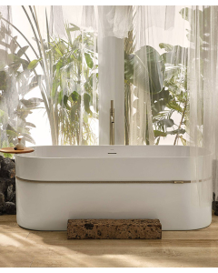 Vasca acrilica freestanding con cordone Bianco lucido - Tempo - small