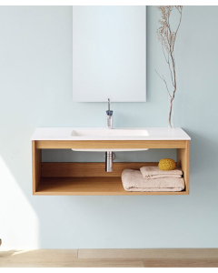 Mobile sospeso Uno wood con piano lavabo Bianco - small