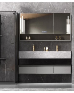 Set arredo bagno doppio lavabo con specchio Grigio - Madras - 150 cm - small