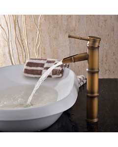 Miscelatore lavabo, stile bambù, finitura ottone spazzolato - small