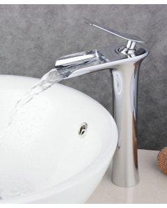 Rubinetto lavabo a cascata, stile contemporaneo - Cromato - small
