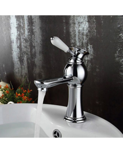 Rubinetto lavabo cromato con leva in ceramica bianca - small