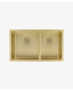 Lavello da cucina doppio 760 mm - ottone spazzolato - Jaboty - small