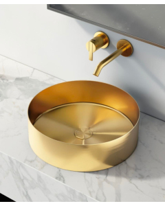 Lavabo rotondo da appoggio per bagno, in acciaio inox con finitura oro spazzolato PVD - small