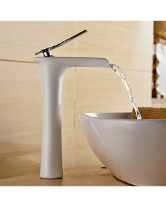 Miscelatore lavabo a cascata bianco cromato design moderno - small