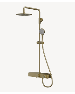 Colonna doccia moderna con mensola in oro spazzolato senza regolatore di portata - Tabarca - small