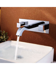 Rubinetto lavabo a parete con bocca lunga, finitura cromata - small