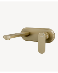 Miscelatore lavabo a parete con placca oro spazzolato - Hera - small
