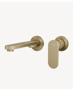 Miscelatore lavabo a parete oro spazzolato - Hera - small