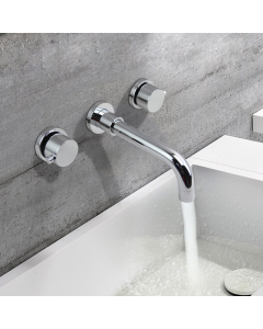 Rubinetto lavabo a parete contemporaneo in ottone massiccio cromato - small