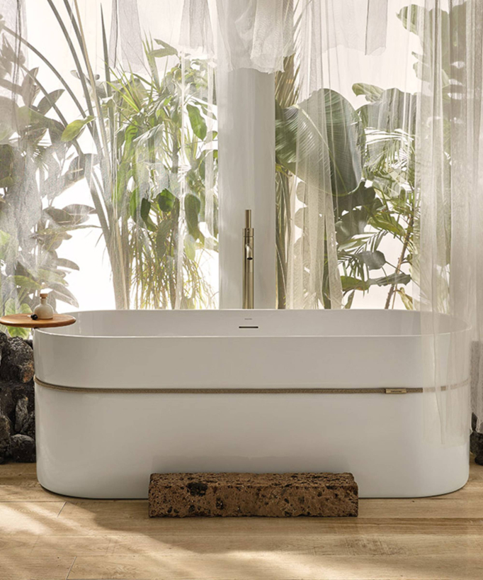 Baignoire acrylique en îlot avec cordon Blanc brillant - Tempo