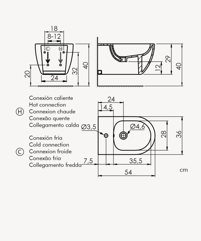 Bidet suspendu en céramique Blanc brillant - Arc