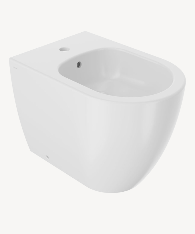 Bidet sur pied en céramique Blanc mat - Arc avec trou pré percé pour l'installation d'un robinet bidet