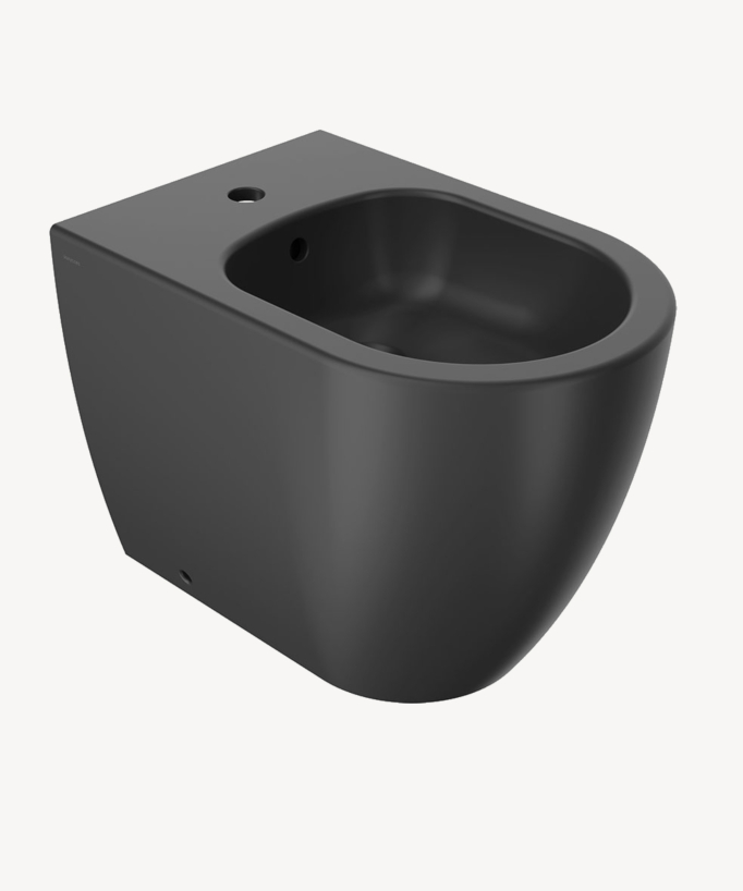 Bidet sur pied en céramique Noir mat - Arc, trou percé pour le montage d'un robinet, bonde incluse