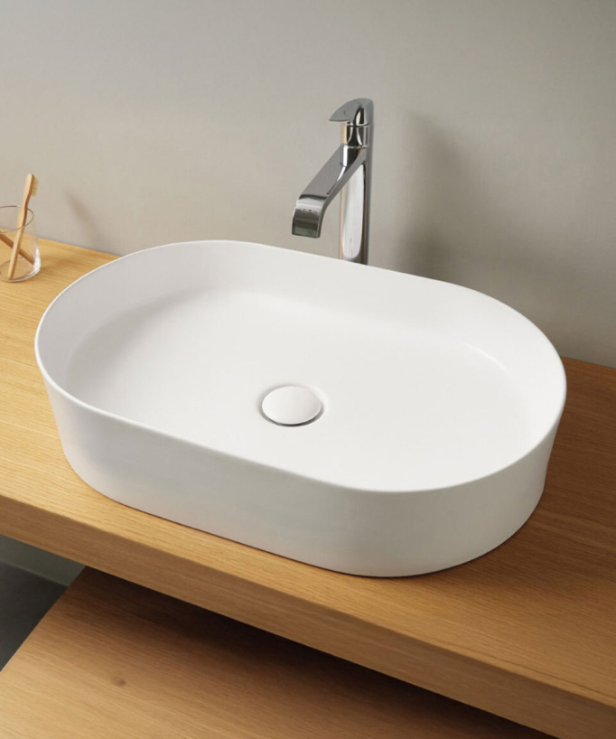 Lavabo ovale in ceramica - Trapani Bianco opaco - small