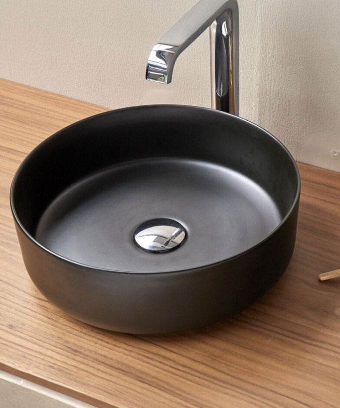 Lavabo rotondo in ceramica - Marsala Nero opaco - small