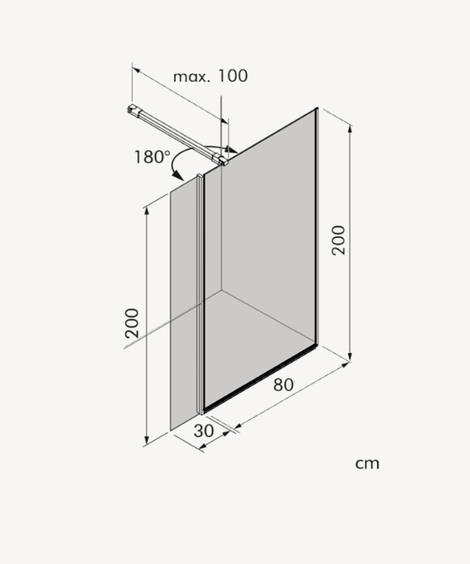 Paroi de douche fixe Single avec aile pivotante chromé - 80 cm
