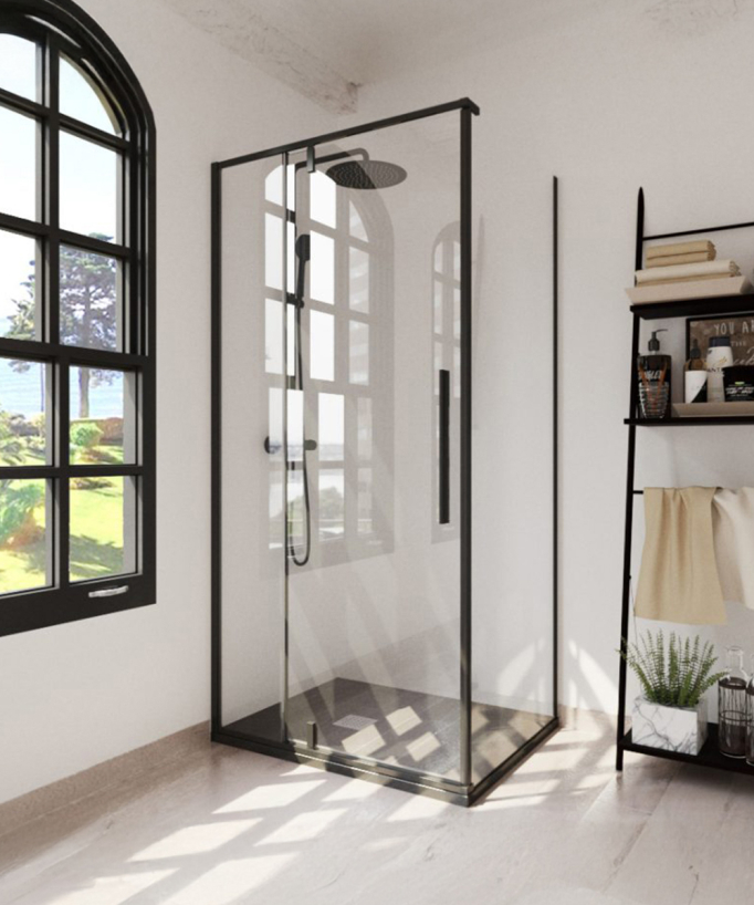 Paroi de douche latérale fixe Slim noir