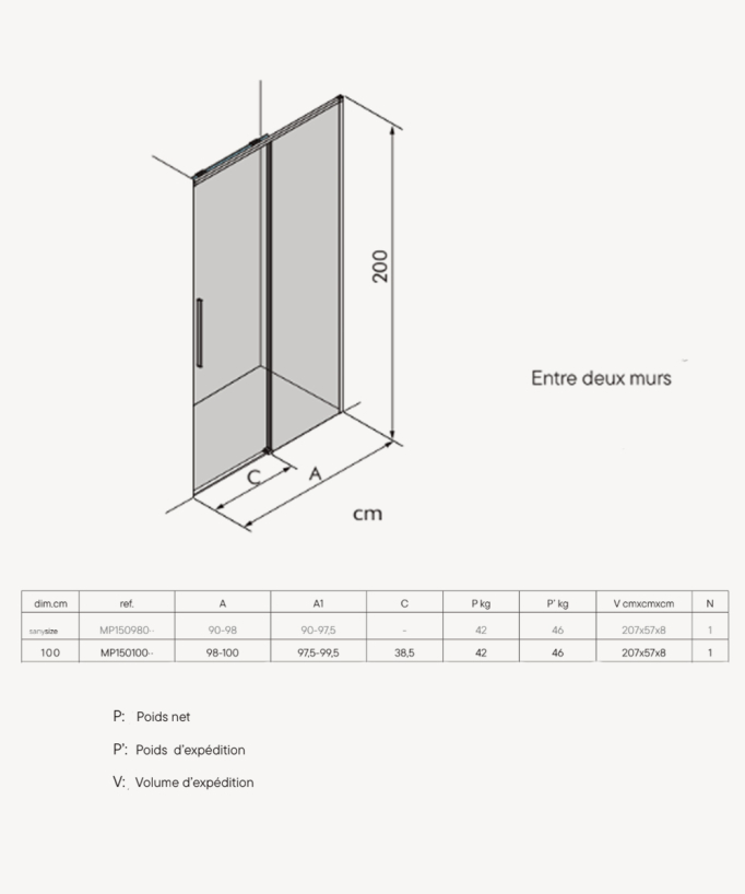 Paroi de douche coulissante Chromé 100 cm  - Slim