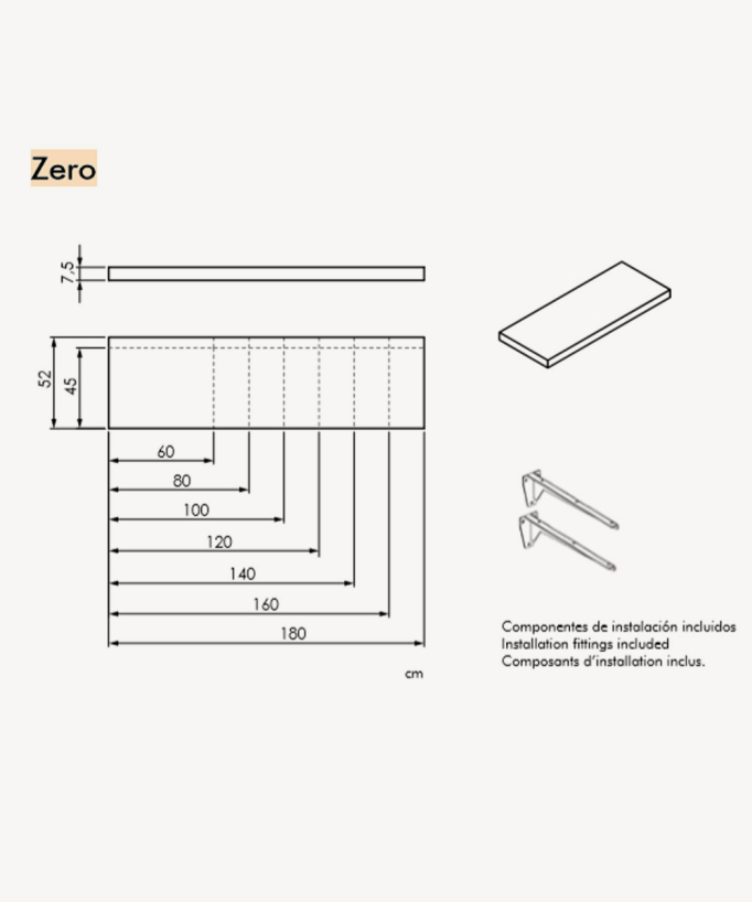 Plan vasque suspendu Zero avec porte-serviettes