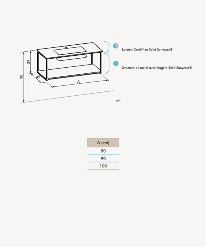 Meuble suspendu Uno metal avec plan-vasque