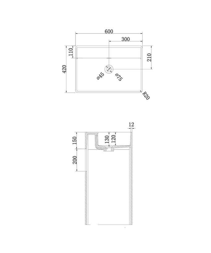 Lavabo rettangolare a totem, free-standing Bianco opaco - Diosso