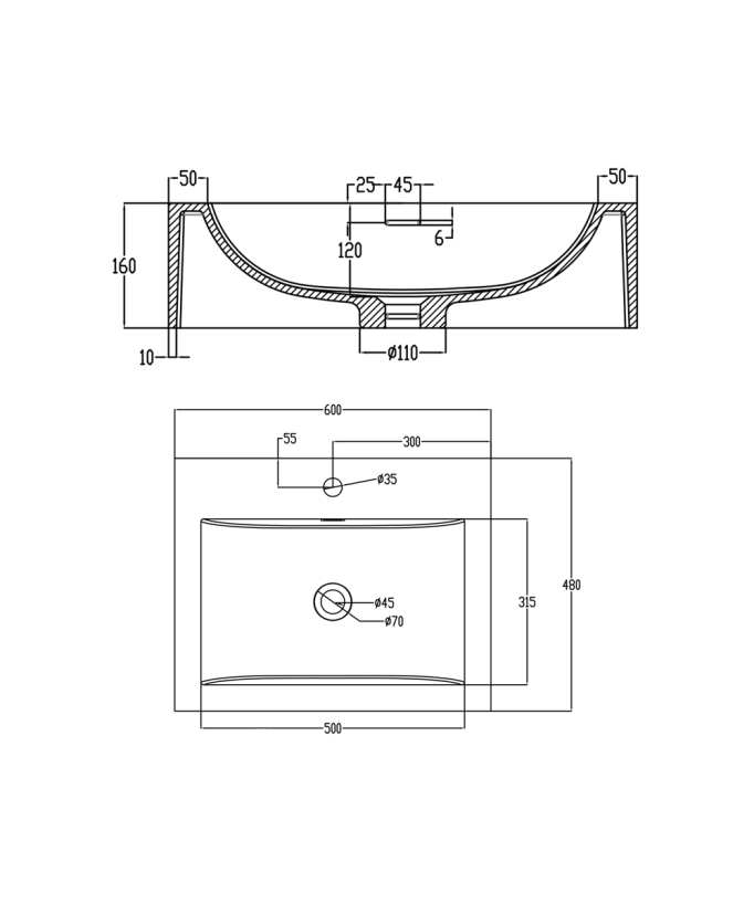 Lavabo rettangolare sospeso Bianco opaco - Kongo