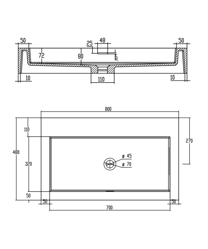 Lavabo rettangolare sospeso Bianco opaco - Beni