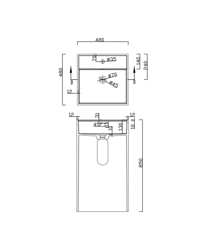 Lavabo a colonna quadrato Bianco opaco - Okoyo