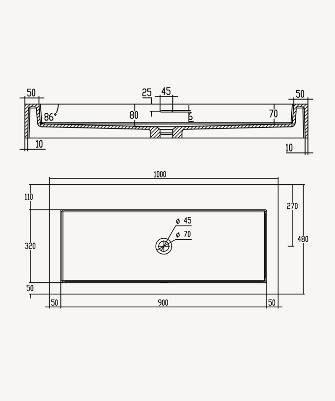 Lavabo rettangolare sospeso Bianco opaco - Buta