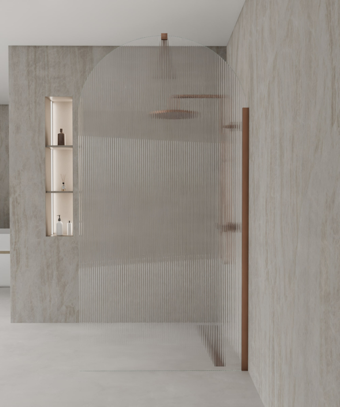 Nisa - Parete doccia walk-in vetro scanalato curvo profilo oro rosa spazzolato