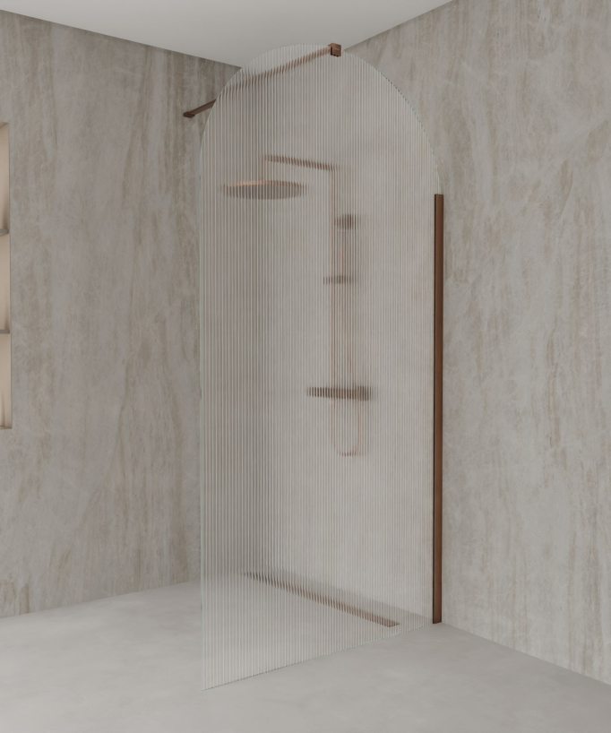 Nisa - Parete doccia walk-in vetro scanalato curvo profilo oro rosa spazzolato