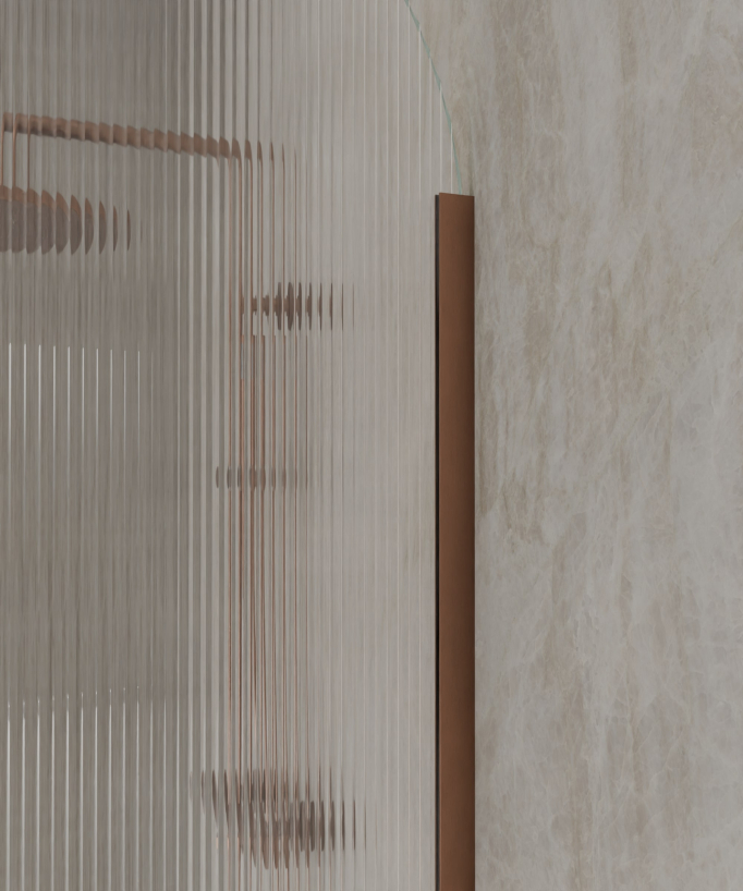 Nisa - Parete doccia walk-in vetro scanalato curvo profilo oro rosa spazzolato