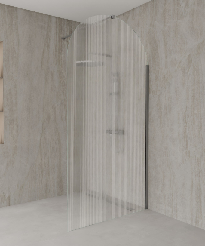 Nisa - Parete doccia ad arco vetro scanalato finitura gunmetal
