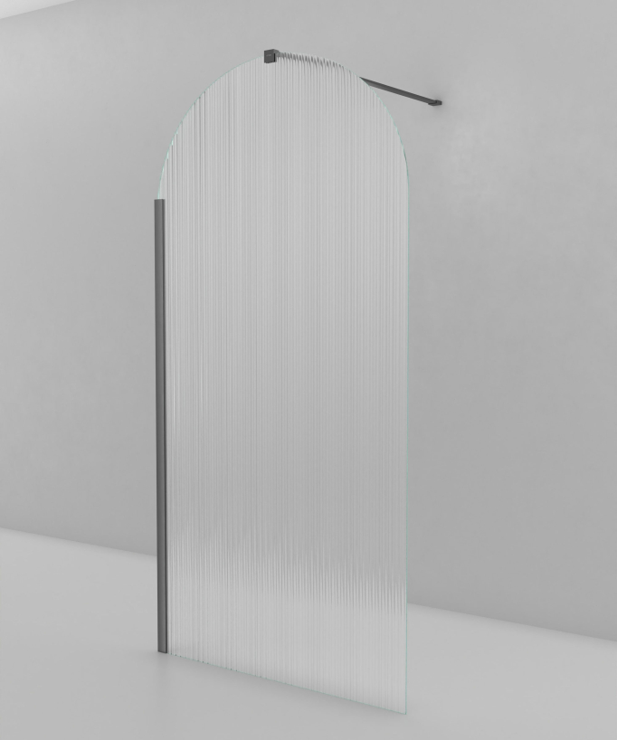 Nisa - Parete doccia ad arco vetro scanalato finitura gunmetal