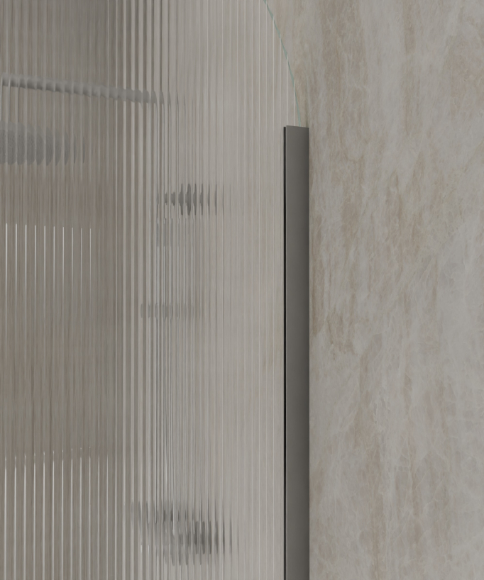 Nisa - Parete doccia ad arco vetro scanalato finitura gunmetal