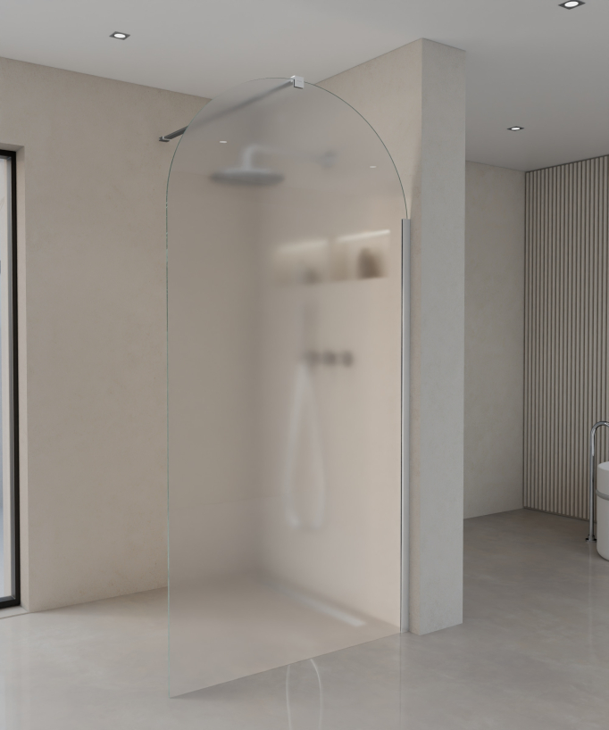 Santana - Paroi de douche fixe arrondie en verre Ice chromé