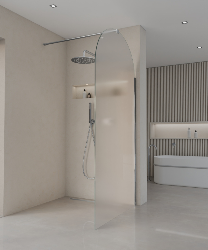 Santana - Paroi de douche fixe arrondie en verre Ice chromé
