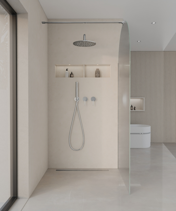 Santana - Paroi de douche fixe arrondie en verre Ice chromé