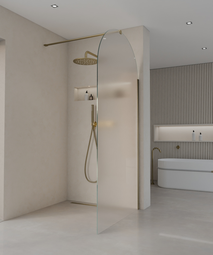 Santana - Parete doccia design oro spazzolato vetro Ice