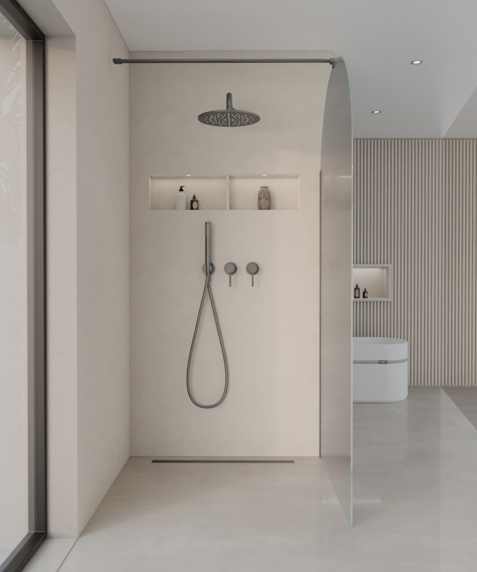 Santana - Paroi de douche à l'italienne verre arrondi Ice finition gunmetal